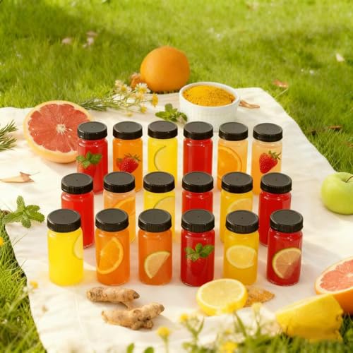 12 Pack 2 oz Glass Shot Bottles with Leak-Proof Lids - Reusable & Dishwasher Safe