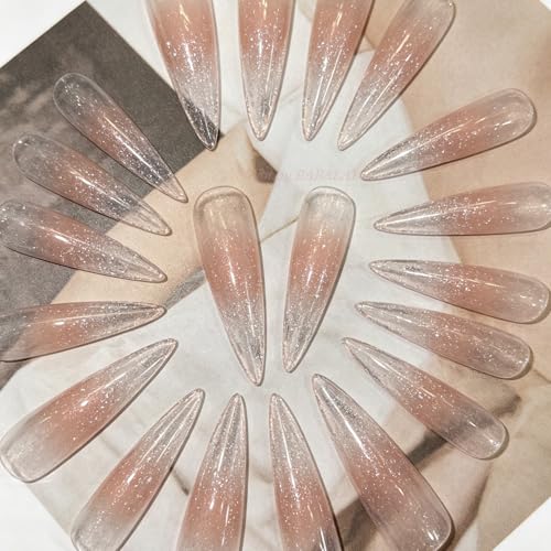 BABALAL Extra Long Stiletto Glitter Press-On Nails - Pink & Nude, 24Pcs, Model BNDa01-03