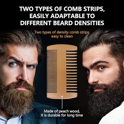 Tonhawness 5-in-1 Beard Grooming Kit with Boar Bristle Brush, Wooden Comb, Scissors & Cleaning Brushes