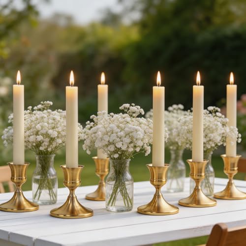 4PCS Gold Brass Taper Candle Holders Set for Home Decor