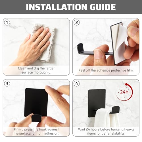 Heavy-Duty Adhesive Hooks - 4 Pack Waterproof Stainless Steel