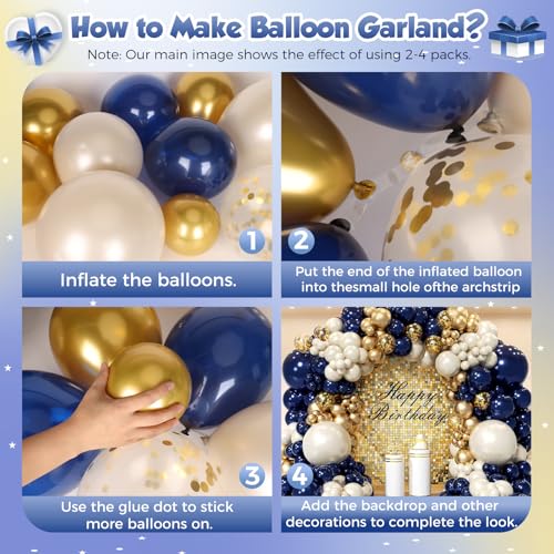 Navy Blue and Gold Balloon Arch Kit - 153pcs for Parties
