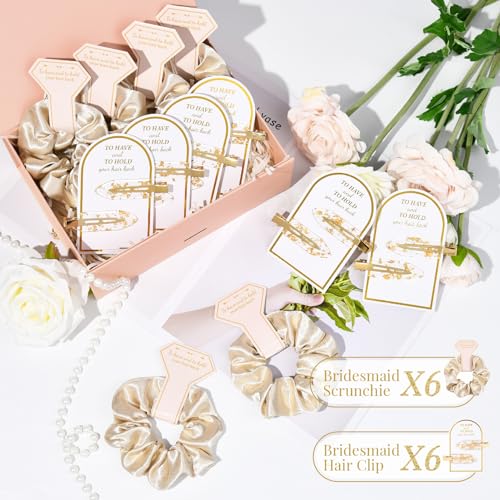Bridal Hair Accessories Set - 12 PCS Soft Silk Satin Scrunchies & Clips