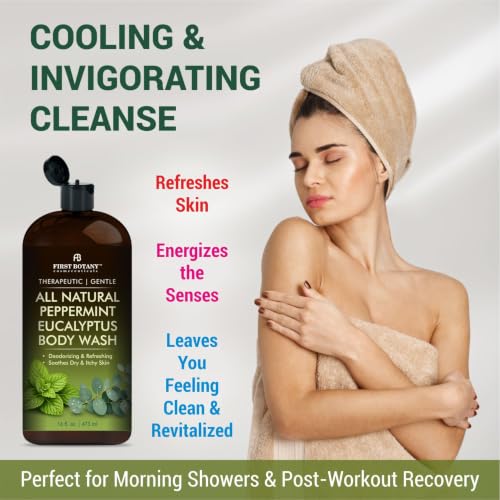 First Botany Natural Body Wash Peppermint Eucalyptus 16 fl oz - Fights Odor & Skin Issues
