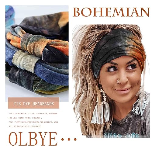 Olbye Tie Dye Boho Headband for Women - Wide Knotted Turban Hairband