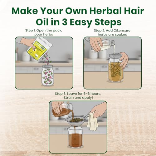 Foodherbs Herbal Hair Oil Mix 3.52oz with 18 Ayurvedic Herbs for Natural Growth & Strong Roots