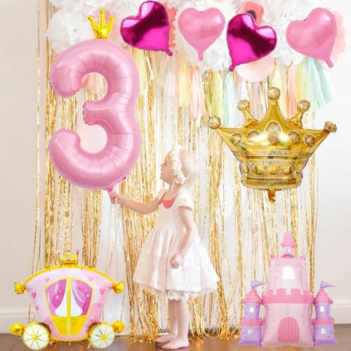 Princess Birthday Balloons Set - Pink Crown, Castle & Carriage
