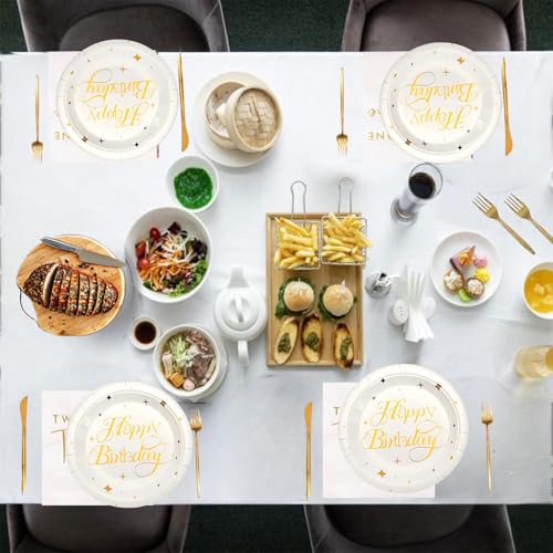 Elegant White and Gold 21st Birthday Party Tableware Set for 20