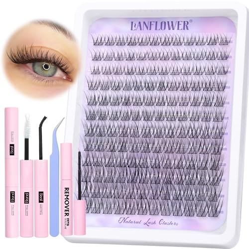 LANFLOWER G Natural Lash Clusters Kit - Wispy C Curved Eyelash Extensions