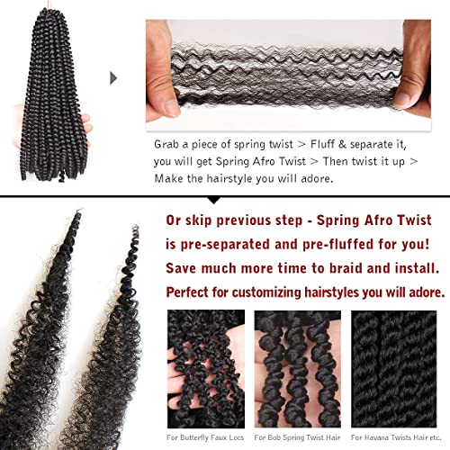 XTREND 12 Inch Afro Twist Hair 3 Pack 1B# Pre-Fluffed Distressed Soft Locs, 12in (3 Pcs)