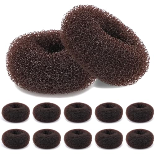Brown Hair Bun Maker Set 12pcs Large Donuts for Thick Hair & Elegant Updos - Size L
