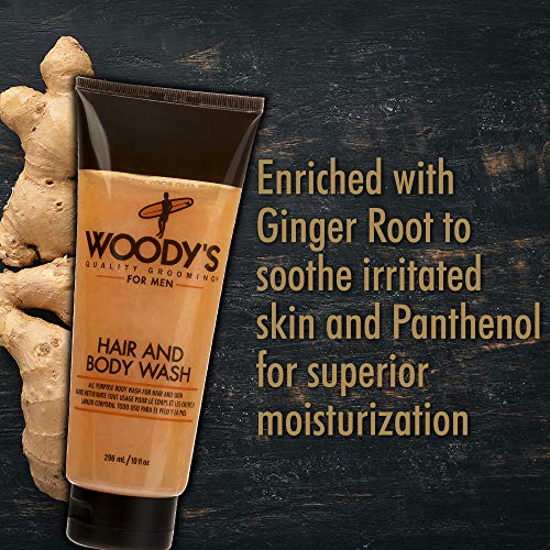 Woody's 2-in-1 Hair & Body Wash for Men, 10 fl oz (Pack of 2) - Sulfate-Free Moisturizing Cleanser with Fresh Scent