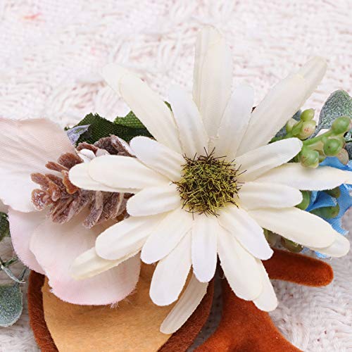 Lurrose Christmas Deer Antler Headband with Floral Pine Cone Decor
