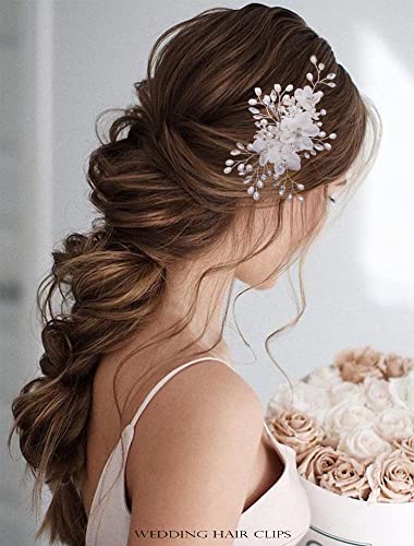 Achairder Bridal Wedding Hair Comb with Mesh Flowers and Rhinestones