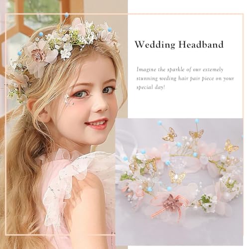 Pink B Princess Flower Crystal Headpiece - Rhinestone Pearl Hairband for Weddings & Photography