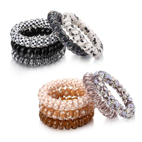 Wingoden 10 Pcs Spiral Hair Ties Black & Brown No Damage No Crease Thick Hair
