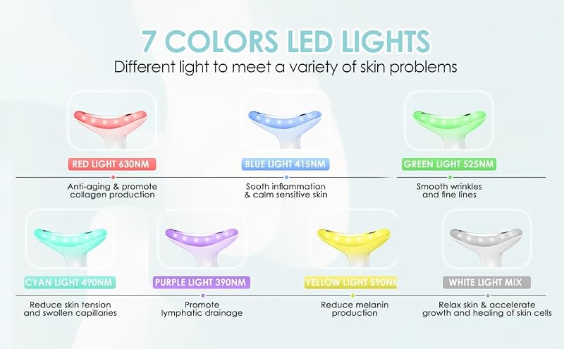 TLINNA 7-Color LED Face Massager with Thermal & Vibration for Wrinkles, Double Chin