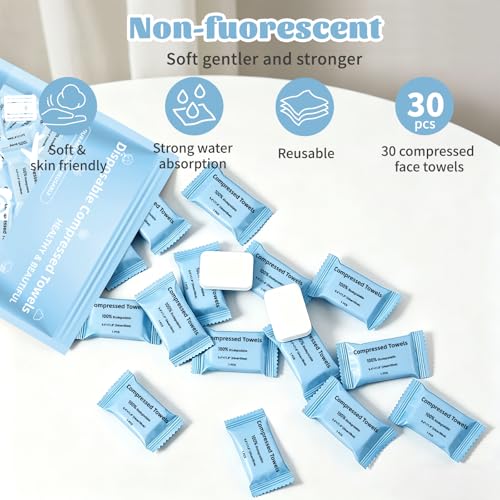 Large Compressed Towels - 30 PCS Soft Travel Washcloths