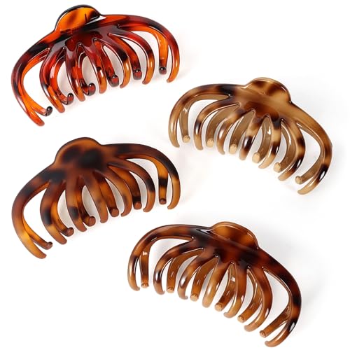 Large Tortoise Shell Claw Clips for Thick Hair - 4 Pack, Non-Slip Hair Accessories