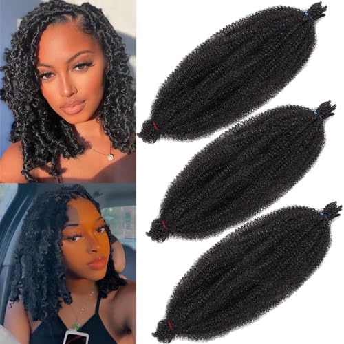 XTREND 12 Inch Afro Twist Hair 3 Pack 1B# Pre-Fluffed Distressed Soft Locs, 12in (3 Pcs)