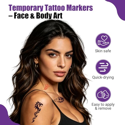 Joyeee Temporary Tattoo Marker Set, 10 Metallic Pens & 139 Stencils