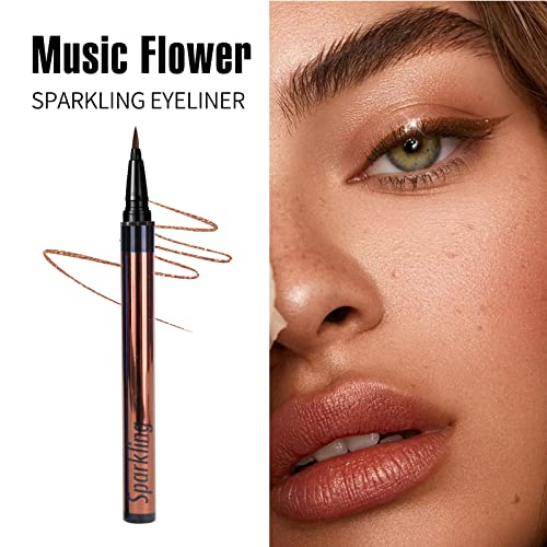 Music Flower Waterproof Liquid Eyeliner Pen Light Brown Metallic Shimmer, Precise Winged Look