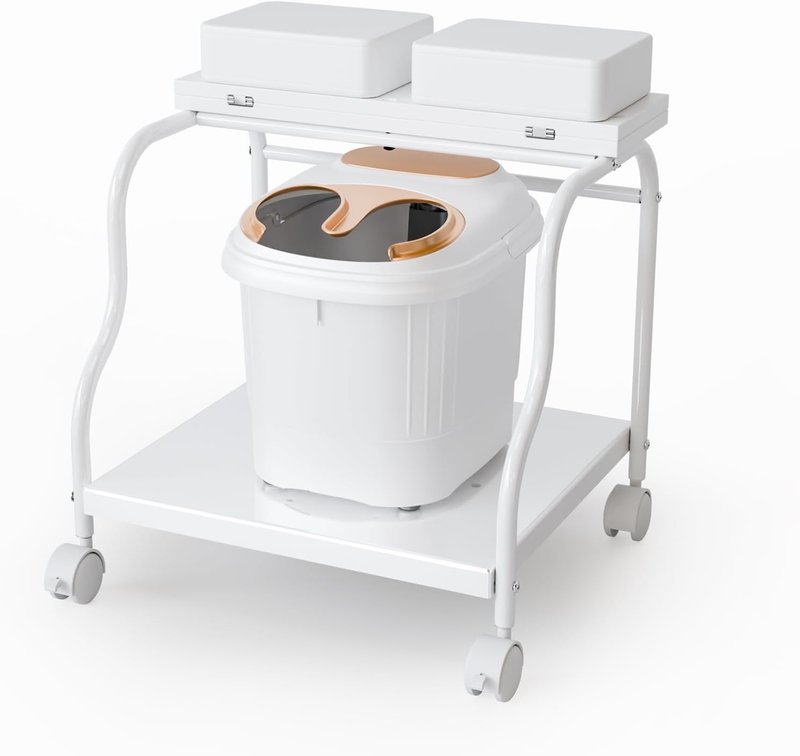 Pedicure Cart - Portable Foot Bath Trolley with Adjustable Stool & Locking Wheels | White