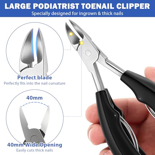 Daureve Heavy Duty Toenail Clippers Set for Thick Nails - Pedicure Kit with Nail File & Cleaner