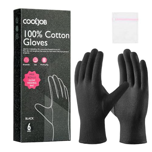 COOLJOB Black Medium Cotton Moisturizing Gloves for Dry Hands & Eczema