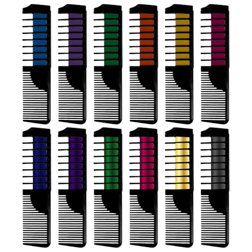 FACEGEM LONDON 12-Color Neon & Metallic Hair Chalk Set - Non-Toxic & Washable