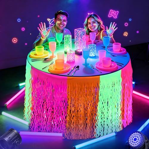 Glow in the Dark Neon Table Skirts - 2 Pack, 108x29.5in