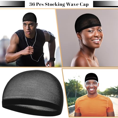 Ramede 3-Pack Black Stretchy Wave Caps for Men & Women
