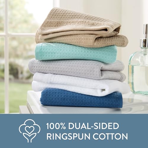 Taupe 4-Piece Cotton Waffle Woven Terry Stripe Washcloth Set, 13x13"