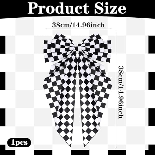 Checkered Bow Clips for Women - Black and White Racing Hair Accessory