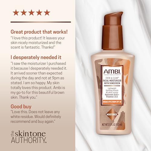 Ambi Even & Clear Facial Moisturizer SPF 30 - Daily Hydrating Lotion for Uneven Skin Tone