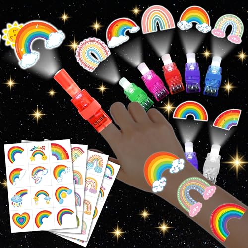 Rainbow Party Favors Set with 24 LED Finger Lights & 48 Glow Tattoos