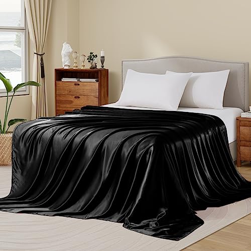 Ersmak Twin Satin Flat Sheet - Soft & Luxurious Black Bedding