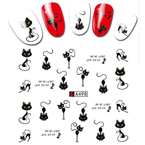 AKOAK Cat Pattern Water Transfer Nail Stickers 12 Sheets Cute Nail Art Decals