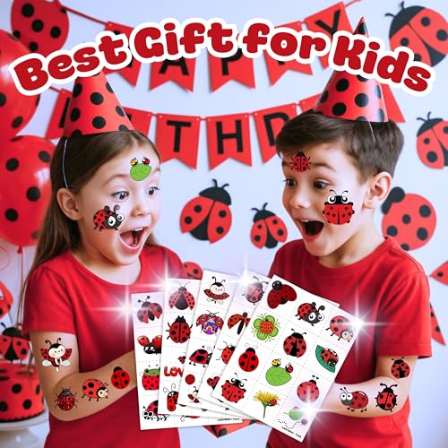 Ladybug Temporary Tattoos for Kids - 60 Pre-Cut Tattoos