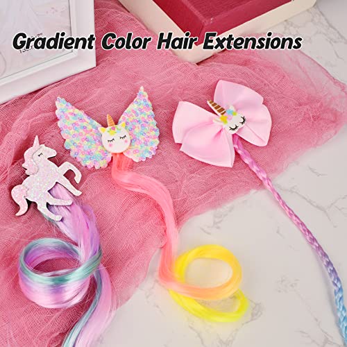 Curly Clips 6PK - 13in Unicorn Bow Hair Extensions for Girls