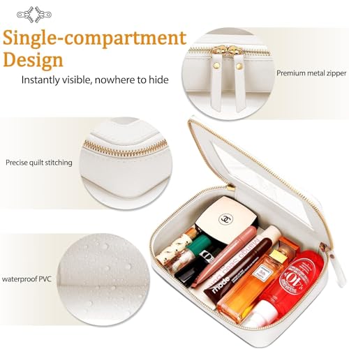 Personalized Beige Makeup Bag for Women - Compact Travel Toiletry Case