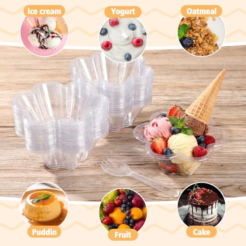 Patelai 100 Pcs Flower Shaped Ice Cream Cups with Spoons