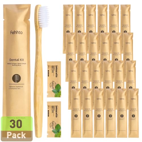 30-Pack Disposable Bamboo Toothbrush and Toothpaste Kit for Guests
