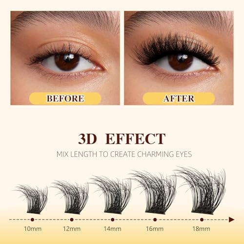 QUEWEL 3D Cluster Lashes Kit - 168 Pcs with 16ml Bond & Seal