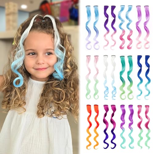 Dreamlover Rainbow Curly Hair Extensions for Girls - 24 Piece Clip-in Set