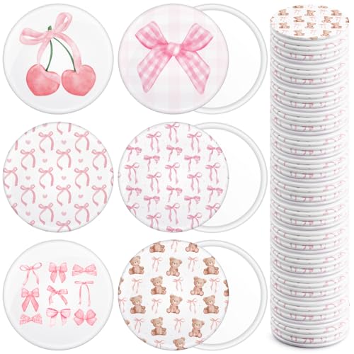 48 Pcs Pink Bow Mini Pocket Makeup Mirrors - Compact & Stylish