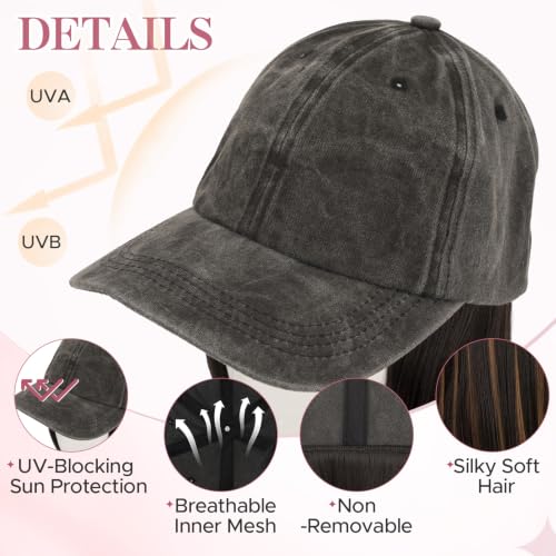 SEGOHAIR Baseball Cap with 6-Inch Synthetic Straight Hair Extension