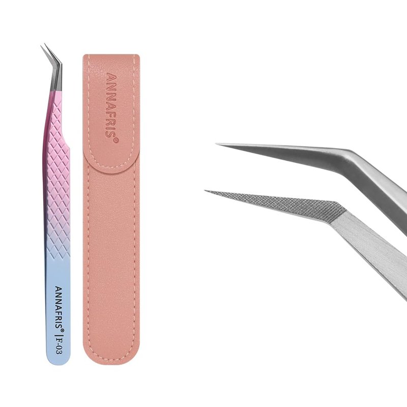 ANNAFRIS Eyelash Extension Tweezers,Fiber Tip Grip Boot Volume Lash Tweezers,Professional Pointed Lash Extension Tweezers for Easy Lash Application and Removal-F03