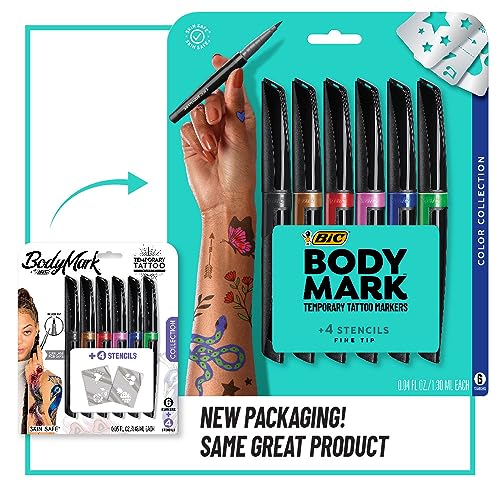 BIC BodyMark Temporary Tattoo Markers - 6-Count Skin-Safe Ink Set