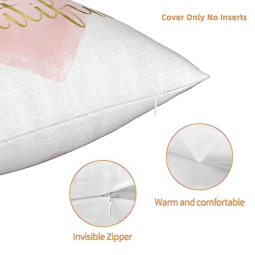 Hello Beautiful Throw Pillow Cover - Blush Pink Gold Watercolor Heart 16x16